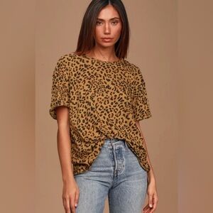 Free People Clarity Tan Cheetah Print Ringer Tee